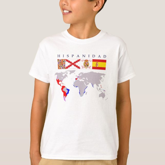 HISPANIDAD orígen y mapa. Camiseta niño. Tee (Framsida)