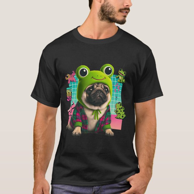 Hispter mops med en grodhatt på t shirt (Framsida)