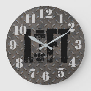 HISS Diamond Plate Steel Industrial Tittar Stor Klocka