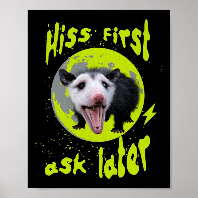 Hiss Först Fråga Sen Rolig Opossum Humor  Poster (Framsidan)