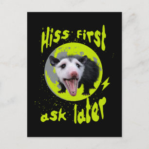 Hiss Först Fråga Sen Rolig Opossum Humor Vykort