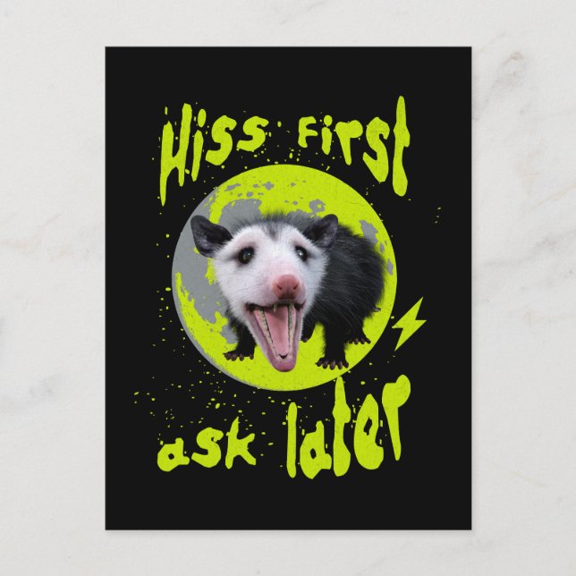 Hiss Först Fråga Sen Rolig Opossum Humor  Vykort (Framsida)