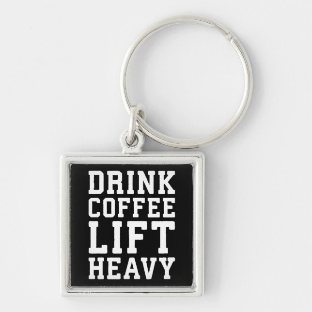 Hiss Heavy, Drink Coffee - Funny Gym Motivational Fyrkantig Silverfärgad Nyckelring (Framsidan)