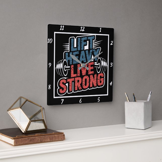 Hiss Heavy Live Strong Barbell Fyrkantig Klocka (Kontor)