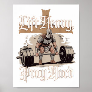 Hiss Heavy Pray Hard Christian Warrior Gym Workout Poster