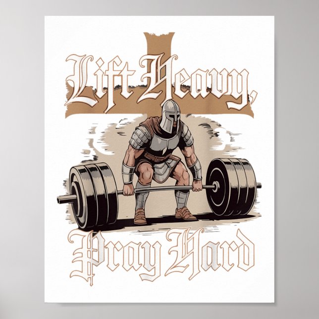 Hiss Heavy Pray Hard Christian Warrior Gym Workout Poster (Framsidan)