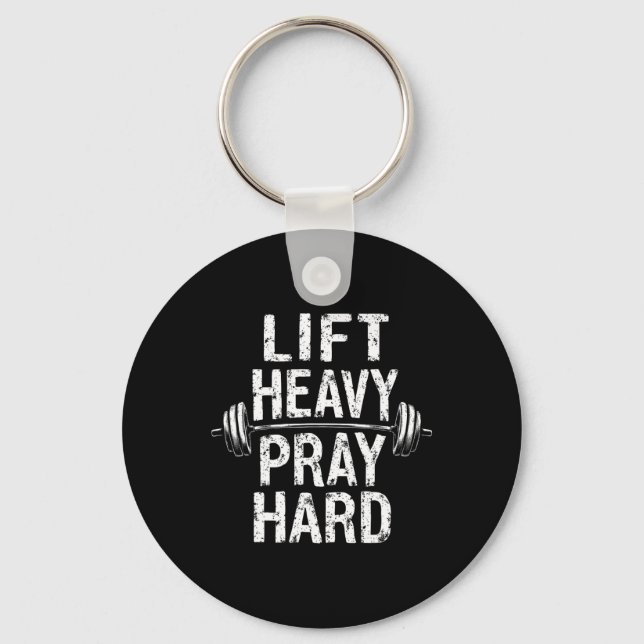 Hiss Heavy Pray Hard Jesus Gym Weightlifter Deadli Nyckelring (Framsida)