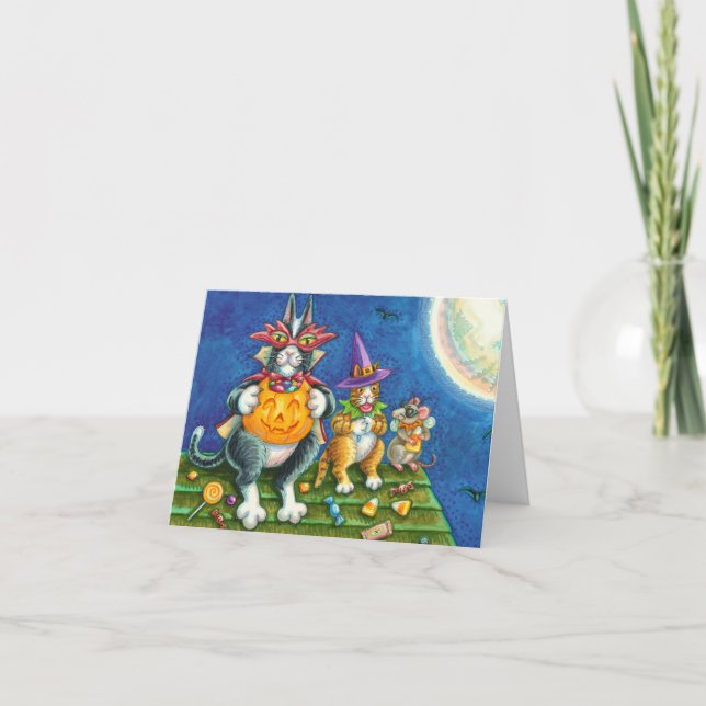 HISS N' FITZ KATTER, SKRÄMMANDE ROLLER HALLoween Helgkort (Framsida)