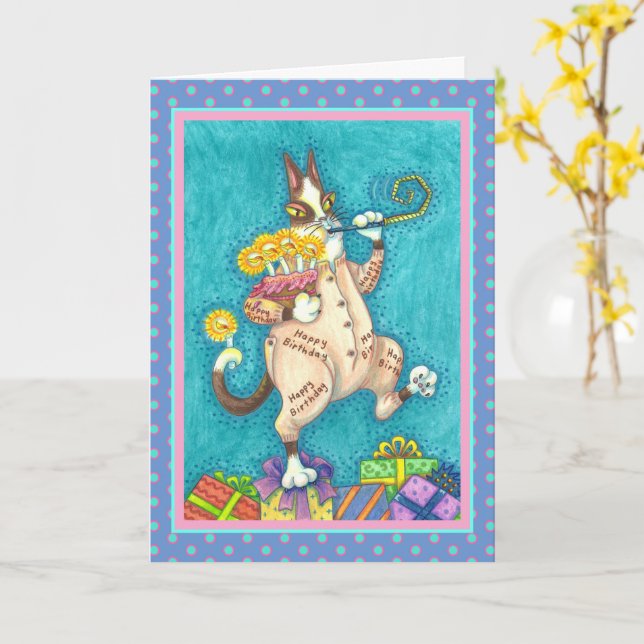 HISS N'FITZ CAT IN BIRTHDAY KOSTYM, CAKE & CANDLES KORT (Gul blomma)
