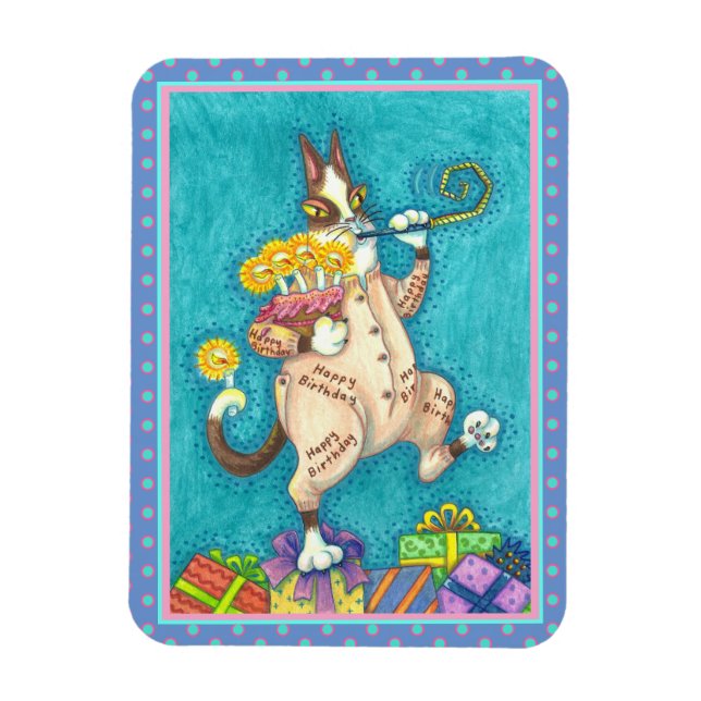HISS N'FITZ CAT IN BIRTHDAY KOSTYM, CAKE & CANDLES MAGNET (Vertikal)