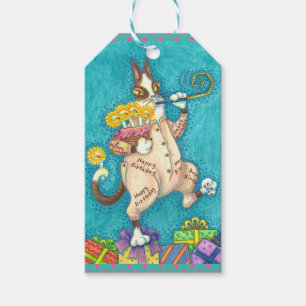 HISS N'FITZ CAT IN BIRTHDAY KOSTYM, CAKE & CANDLES PRESENTETIKETT