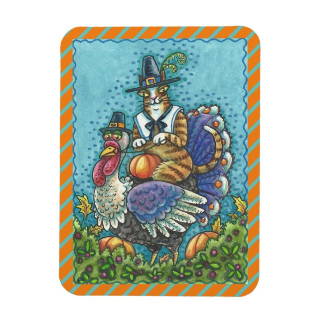 HISS N'FITZ CAT ON THANKSGIVING TURKEY MAGNET (Vertikal)