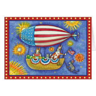 HISS N'FITZ CATS 4TH of JULY ZEPPELIN FUNny Card Hälsningskort