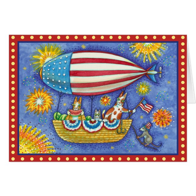 HISS N'FITZ CATS 4TH of JULY ZEPPELIN FUNny Card Hälsningskort (Framsidan Horizontal)