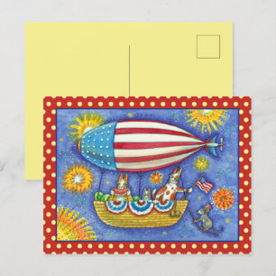 HISS N'FITZ CATS 4TH of JULY ZEPPELIN FUNny Helg Vykort