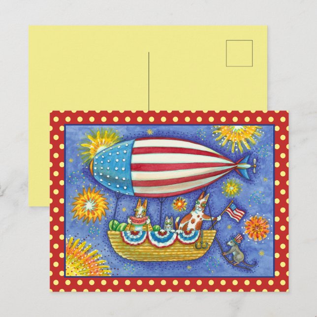 HISS N'FITZ CATS 4TH of JULY ZEPPELIN FUNny Helg Vykort (Fram/baksida)