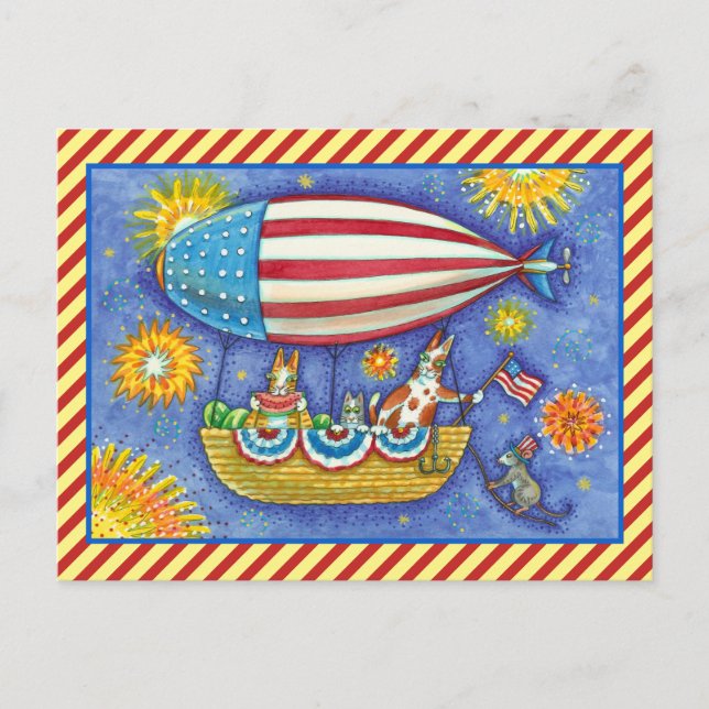 HISS N'FITZ CATS 4TH of JULY ZEPPELIN FUNny Helg Vykort (Framsida)