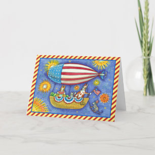 HISS N'FITZ CATS 4TH of JULY ZEPPELIN FUNny Helgkort