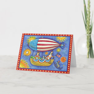 HISS N'FITZ CATS 4TH of JULY ZEPPELIN FUNny Helgkort