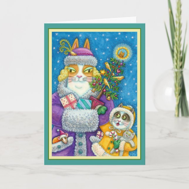 HISS N'FITZ CATS CHRISTMAS SHOPPING, FEATHER TRÄD HELGKORT (Framsida)