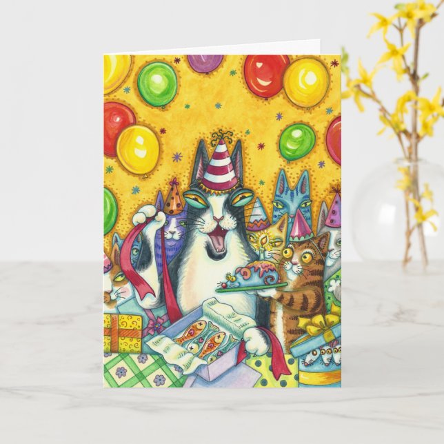 HISS N'FITZ CATS, KITTENS, MICE, FUNNY BIRTHDAY KORT (Gul blomma)