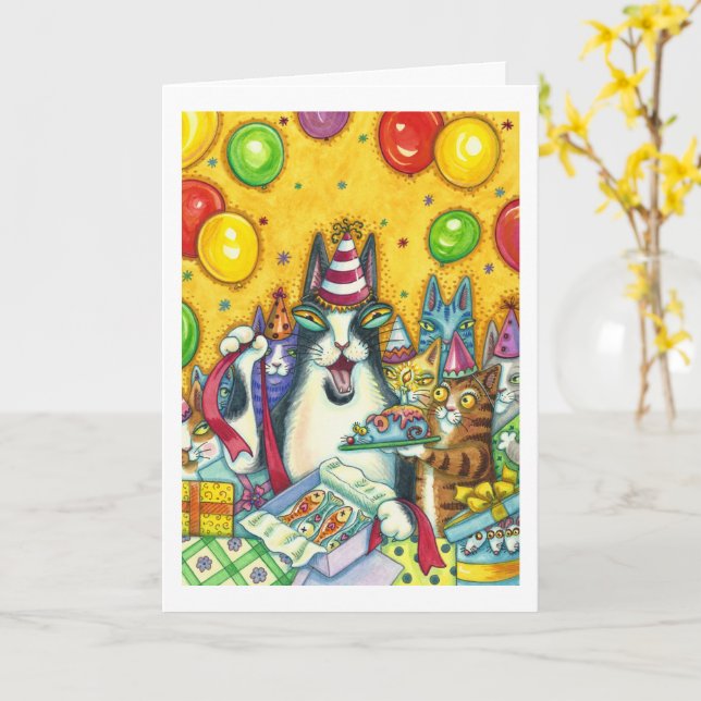 HISS N'FITZ CATS, KITTENS, MICE, FUNNY BIRTHDAY KORT (Gul blomma)