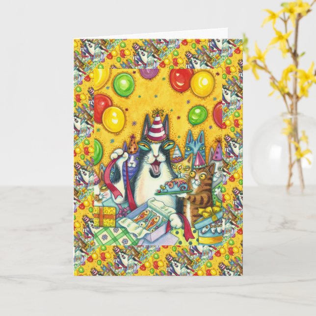 HISS N'FITZ CATS, KITTENS, MICE, FUNNY BIRTHDAY KORT (Gul blomma)