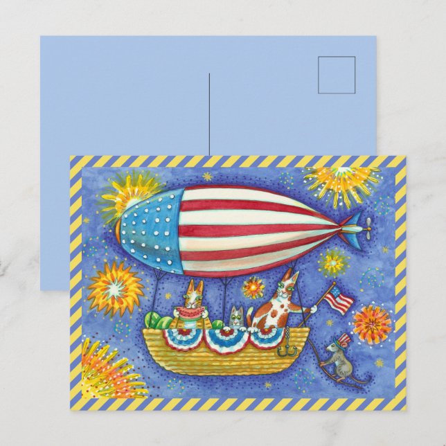 HISS N'FITZ CATS & MUSE IN 4:E JULY ZEPPELIN HELG VYKORT (Fram/baksida)