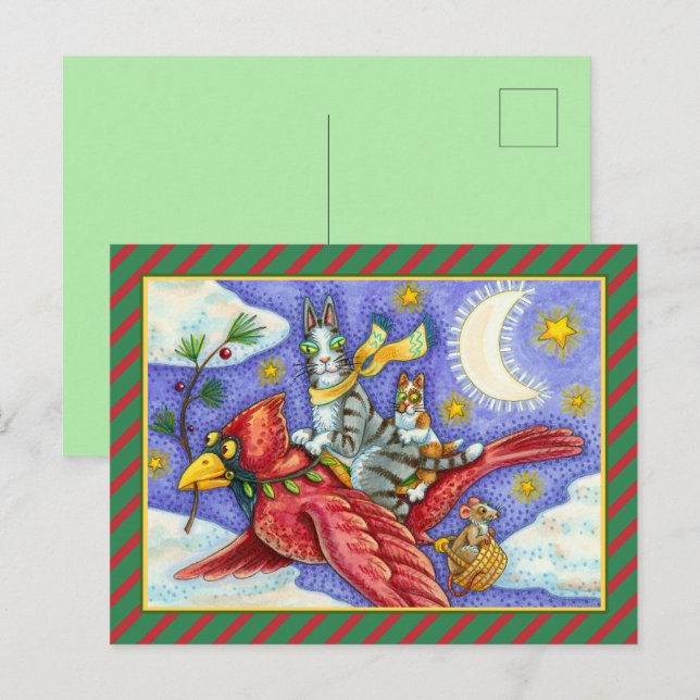 HISS N'FITZ FUNNY CATS, GIANT CHRISTMAS CARDINAL HELG VYKORT (Fram/baksida)