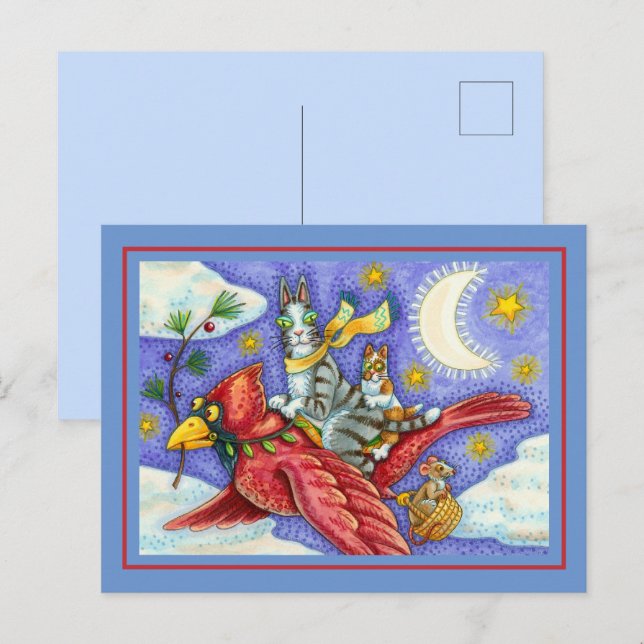 HISS N'FITZ FUNNY CATS, GIANT CHRISTMAS CARDINAL HELG VYKORT (Fram/baksida)