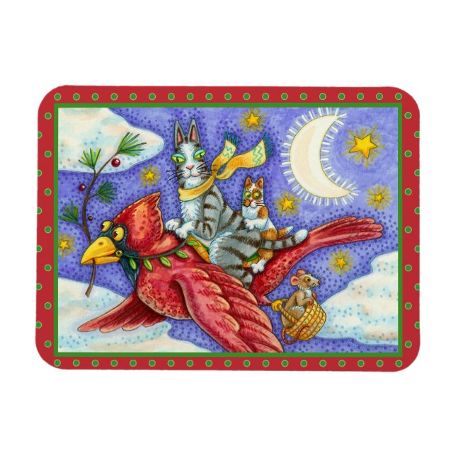 HISS N'FITZ FUNNY CATS, GIANT CHRISTMAS CARDINAL MAGNET (Horisontell)