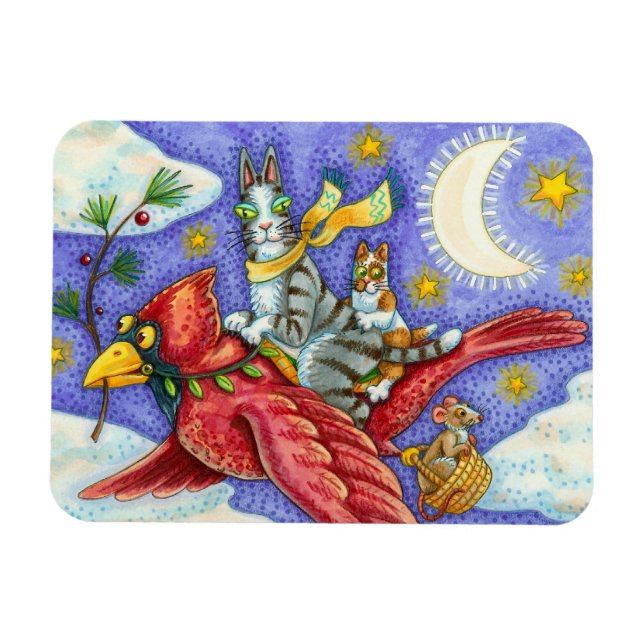 HISS N'FITZ FUNNY CATS, GIANT CHRISTMAS CARDINAL MAGNET (Horisontell)