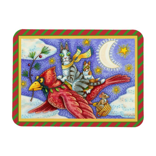 HISS N'FITZ FUNNY CATS, GIANT CHRISTMAS CARDINAL MAGNET (Horisontell)