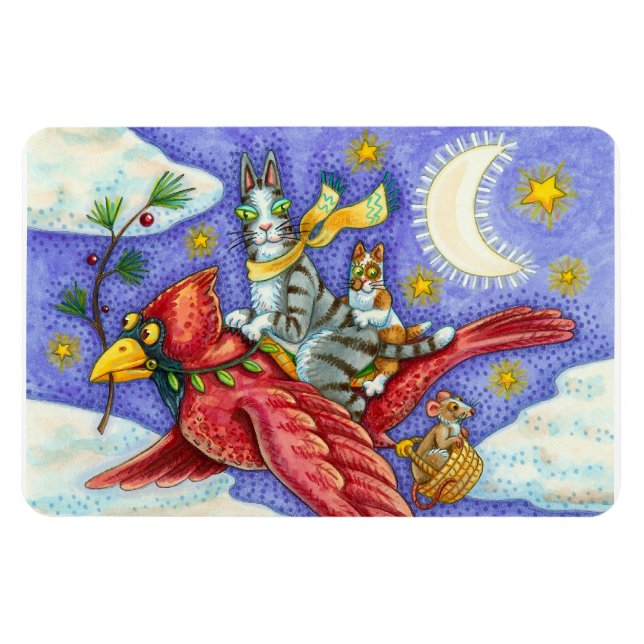 HISS N'FITZ FUNNY CATS, GIANT CHRISTMAS CARDINAL MAGNET (Horisontell)