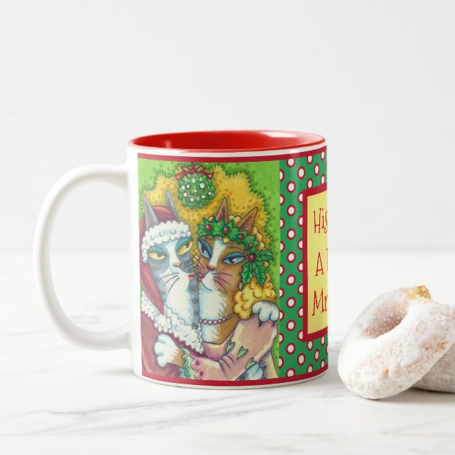 HISS N'FITZ KISSING CATS, SANTA KLO JULAFTON MUGG (Med munk)