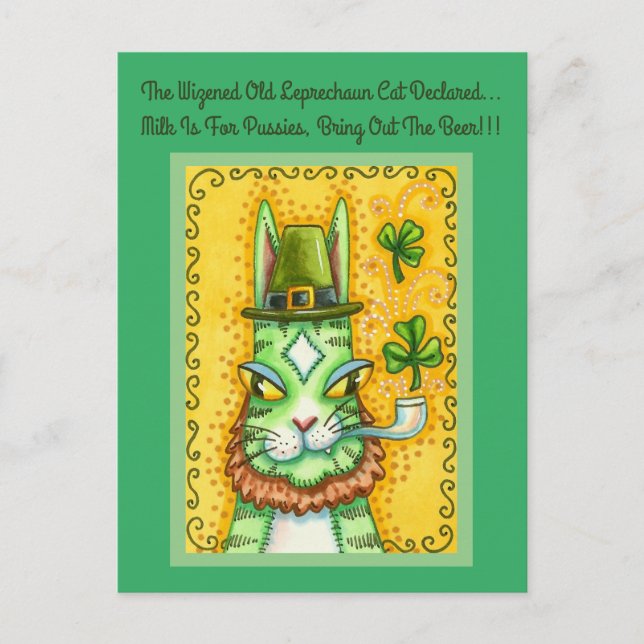 HISS N'FITZ LEPRECHAUN, ST. PADDY'S DAY FUNNY CAT HELG VYKORT (Framsida)