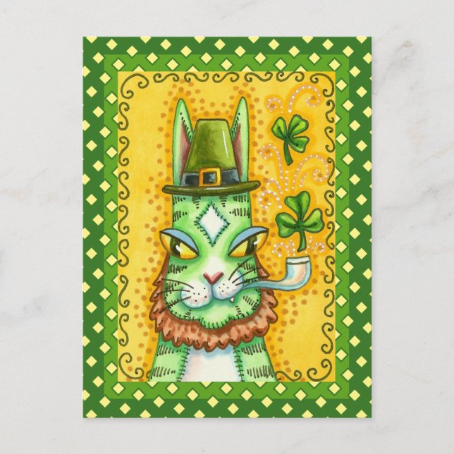 HISS N'FITZ LEPRECHAUN, ST. PADDY'S DAY FUNNY CAT HELG VYKORT (Framsida)