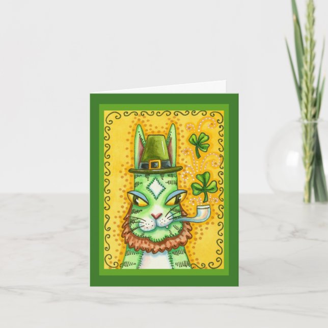 HISS N'FITZ LEPRECHAUN, ST. PADDY'S DAY FUNNY CAT HELGKORT (Framsida)