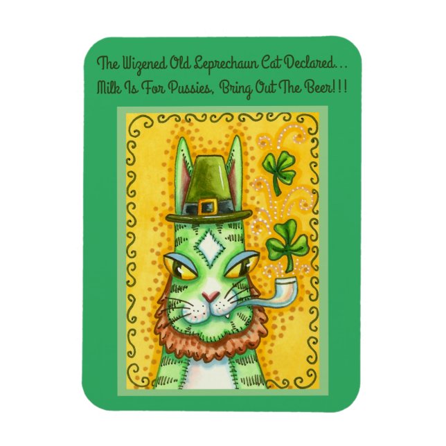 HISS N'FITZ LEPRECHAUN, ST. PADDY'S DAY FUNNY CAT MAGNET (Vertikal)