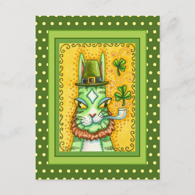 HISS N'FITZ LEPRECHAUN, ST. PADDY'S DAY FUNNY CAT VYKORT (Framsida)