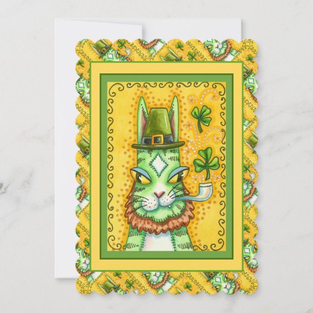HISS N'FITZ LEPRECHAUN ST. PADDY'S FUNNY CAT Flat Julkort (Framsida)