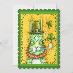 HISS N'FITZ LEPRECHAUN ST. PADDY'S FUNNY CAT Flat Julkort