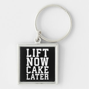 Hiss Now, Cake Senare - Carbs - Funny Workout Fyrkantig Silverfärgad Nyckelring