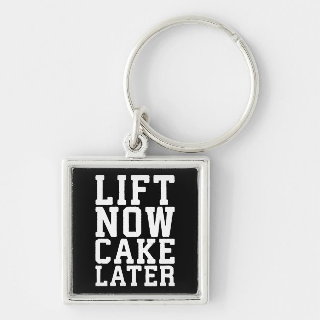 Hiss Now, Cake Senare - Carbs - Funny Workout Fyrkantig Silverfärgad Nyckelring (Framsidan)