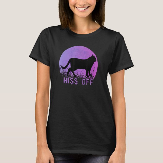 Hiss Off Meow Retro Sunset Stil Black Kattunge T Shirt (Framsida)