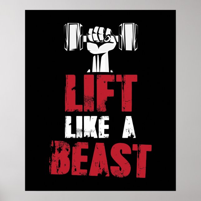 Hiss som en Beast Workout Exercise Gym Tee Poster (Framsidan)