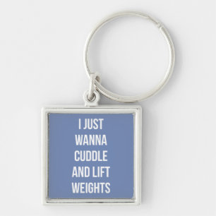 Hiss-vikt och Cuddle - Cute Funny Novelty Gym Fyrkantig Silverfärgad Nyckelring