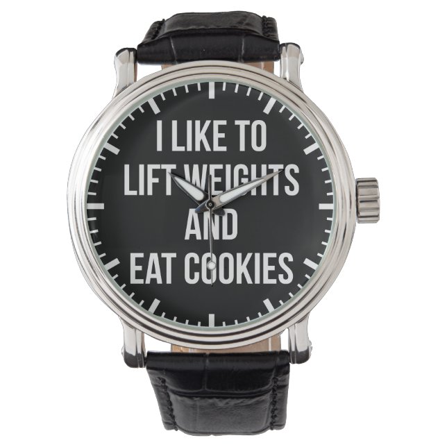 Hiss-vikter och eat Cookies-Funny Workout Armbandsur (Framsida)