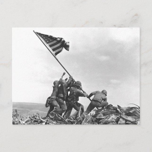 Hissar den amerikanska flaggan på Iwo Jima Vykort (Framsida)