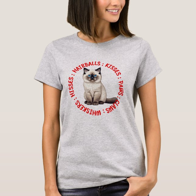 Hisses och Kisses, fågelkatt T Shirt (Framsida)